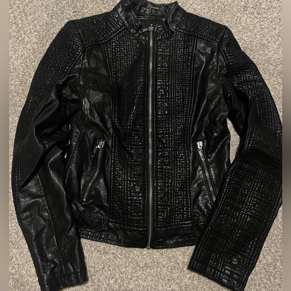 Black textured faux leather jacket